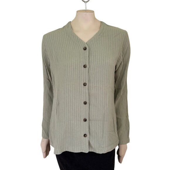 NEW CUT LOOSE Long Sleeve Button Front Textured Shirt Shacket in Sage SIZES M, L - Picture 1 of 12